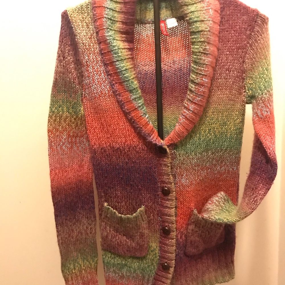 Retro Rainbow knit shawl collar button up cardigan sweater Divided by H&M size 6